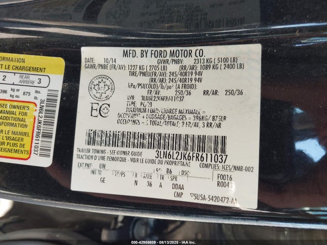 Lincoln MKZ 2015 3LN6L2JK6FR611037 Image 9