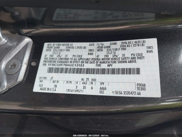 Ford 2.5l i-vct 2017 1FMCU0F76HUC13153 Image 9