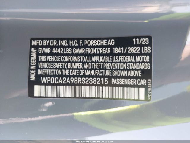 2024 PORSCHE 911 WP0CA2A98RS238215 Photo 8
