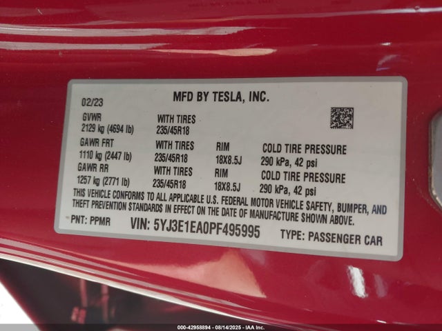2023 TESLA MODEL 3 5YJ3E1EA0PF495995 Photo 8