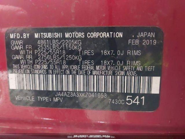 2019 MITSUBISHI OUTLANDER JA4AZ3A3XKZ041653 Photo 8