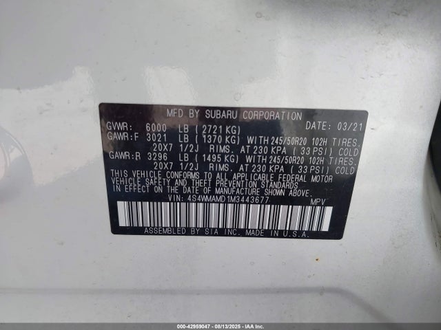 4S4WMAMD1M3443677 Subaru Ascent