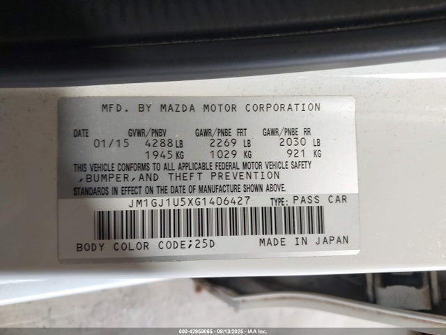42959065 :رقم المزاد ، JM1GJ1U5XG1406427 vin ، 2016 Mazda Mazda6 I Sport مزاد بيع