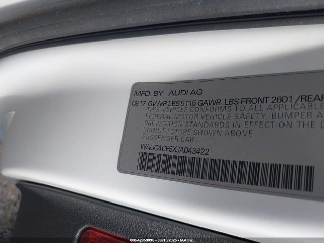 Продажа на аукционе авто 2018 Audi S5 3.0t Premium Plus, vin: WAUC4CF5XJA043422, номер лота: 42959095