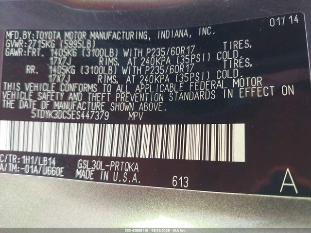 Toyota 2gr-fks 2014 5TDYK3DC5ES447379 Image 9