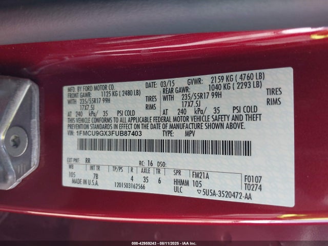 Ford 2015 2015 1FMCU9GX3FUB87403 Image 9
