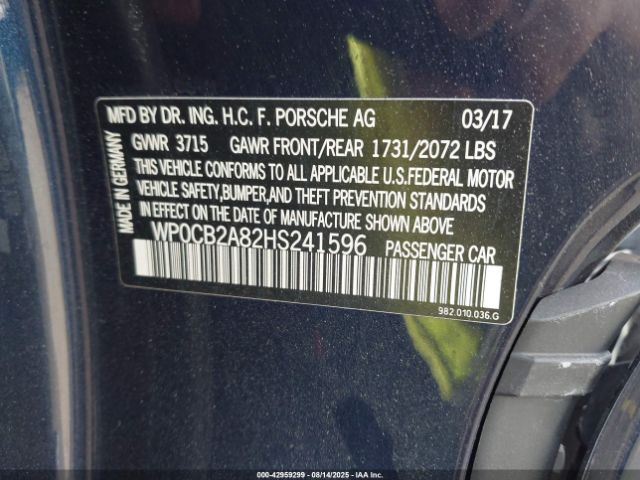 2017 PORSCHE 718 BOXSTER WP0CB2A82HS241596 Photo 8