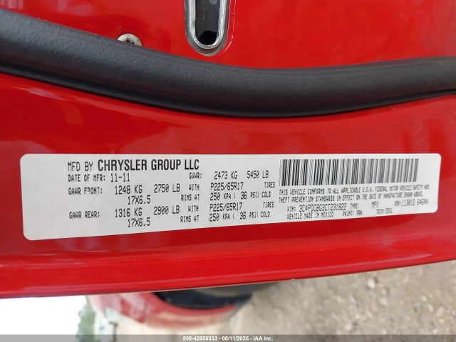 2012 Dodge Journey Sxt მანქანა იყიდება აუქციონზე, vin: 3C4PDCBG3CT231822, აუქციონის ნომერი: 42959333