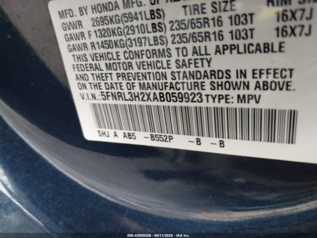 2010 HONDA ODYSSEY 5FNRL3H2XAB059923 Photo 8