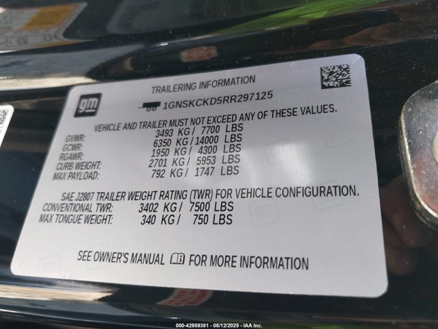 1GNSKCKD5RR297125 Chevrolet l84