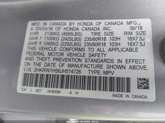 2HKRW1H56JH514726 Honda l15be