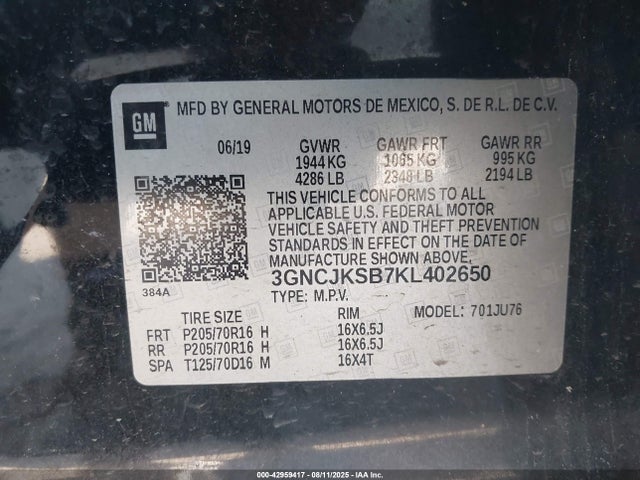 Chevrolet luv - mfi, variable valve timing, e85 max, alum 2019 3GNCJKSB7KL402650 Image 9
