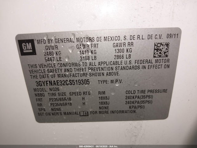 2012 CADILLAC SRX 3GYFNAE32CS519305 Photo 8