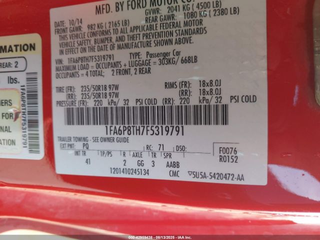 2015 FORD MUSTANG 1FA6P8TH7F5319791 Photo 8