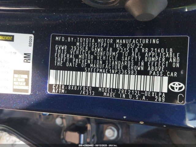 Toyota 2zr-fae 2022 5YFEPMAE1NP336983 Image 9