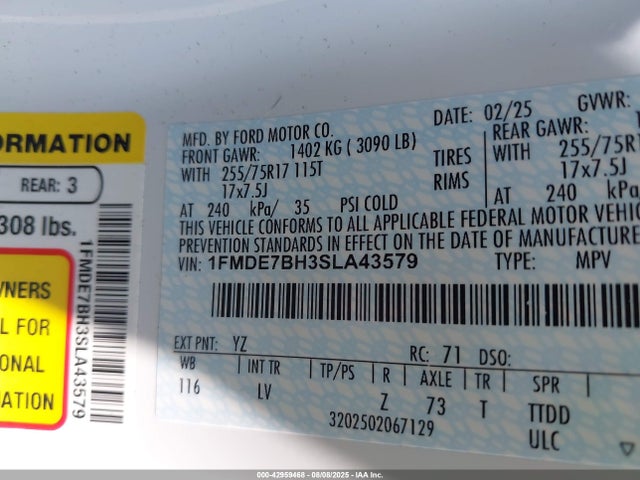 Ford ecoboost 2025 1FMDE7BH3SLA43579 Image 9