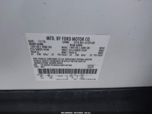 Ford 3.5l ti-vct 2017 1FM5K7D86HGB14740 Image 9