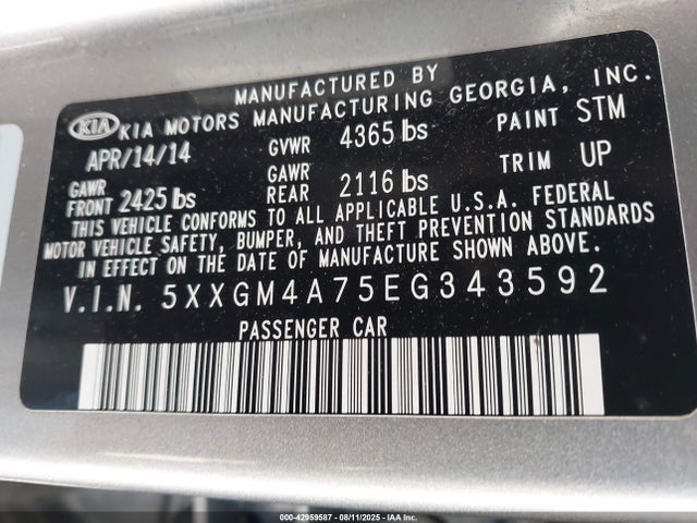 5XXGM4A75EG343592 KIA dohc gdi theta ii