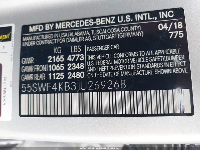 55SWF4KB3JU269268 Mercedes-Benz m274