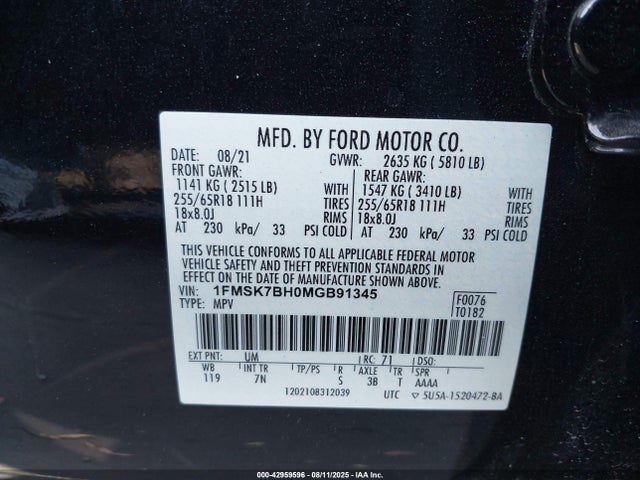 Ford 2021 2021 1FMSK7BH0MGB91345 Image 9