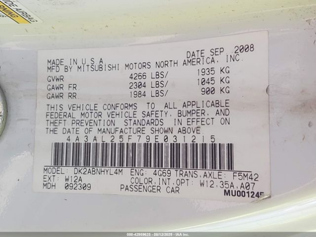 2009 MITSUBISHI ECLIPSE SPYDER 4A3AL25F79E031215 Photo 8