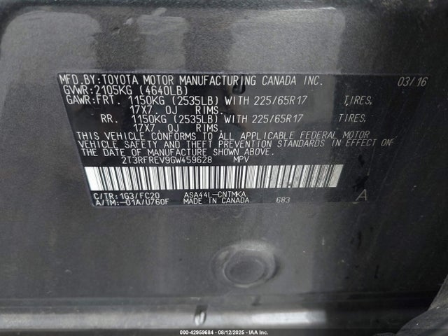 Toyota 2ar-fe 2016 2T3RFREV9GW459628 Image 9