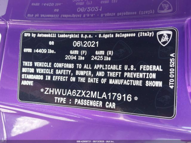 2021 LAMBORGHINI HURACAN STO ZHWUA6ZX2MLA17916 Photo 8