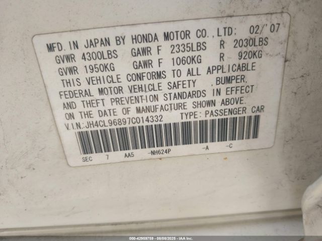 2007 ACURA TSX JH4CL96897C014332 Photo 8