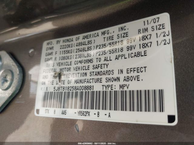 2008 ACURA RDX 5J8TB18258A008881 Photo 8