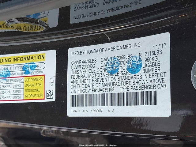 1HGCV1F91JA039168 Honda l15be