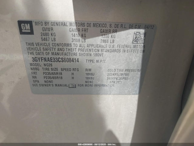 2012 CADILLAC SRX 3GYFNAE33CS608414 Photo 8