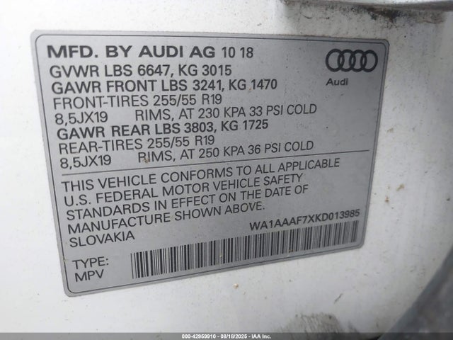 2019 AUDI Q7 WA1AAAF7XKD013985 Photo 8