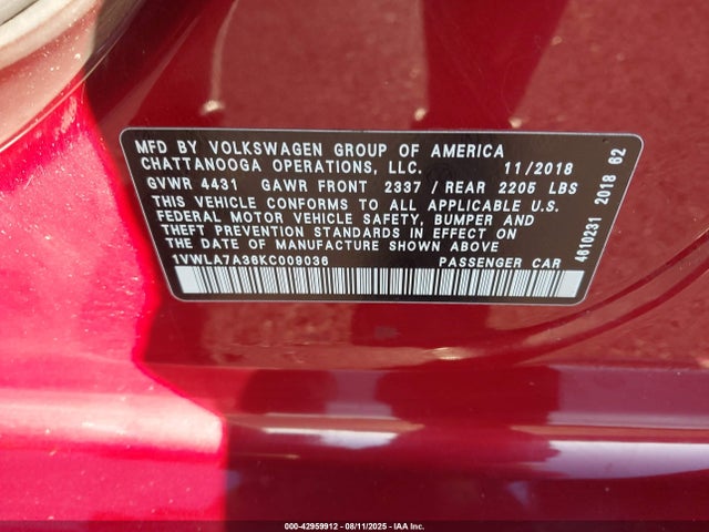 Volkswagen Passat 2019 1VWLA7A36KC009036 Image 9