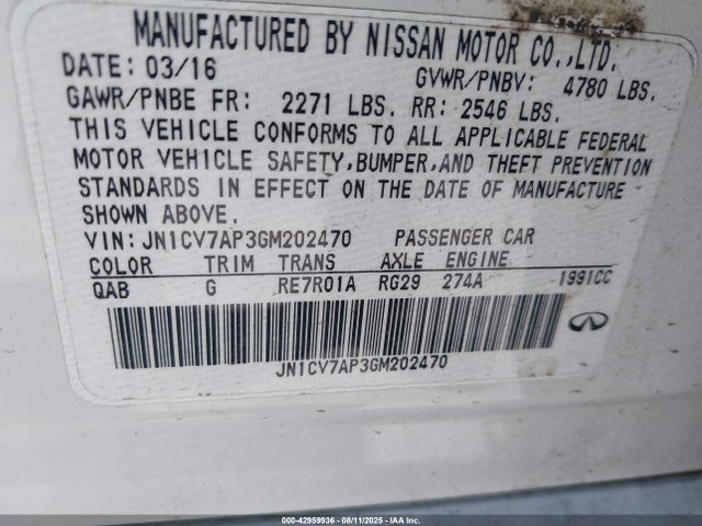 JN1CV7AP3GM202470 Infiniti Q50