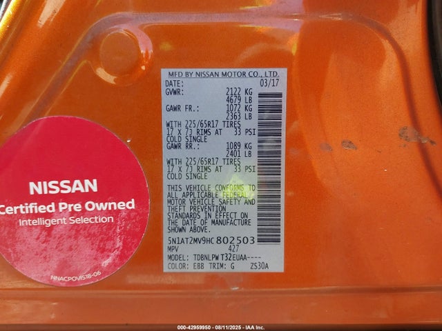 5N1AT2MV9HC802503 Nissan 2017