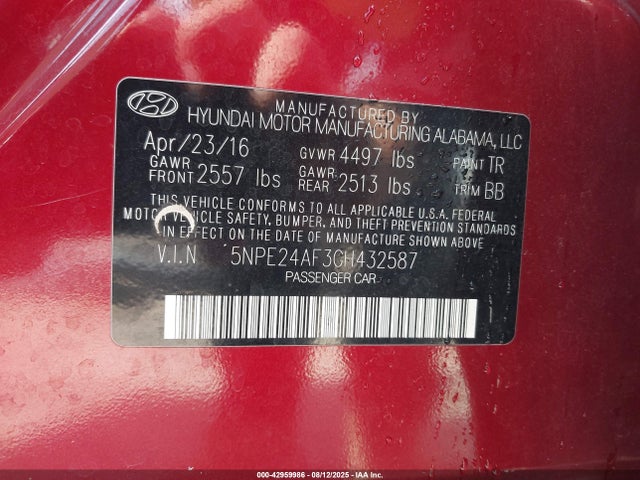 5NPE24AF3GH432587 Hyundai dohc gdi theta-ii