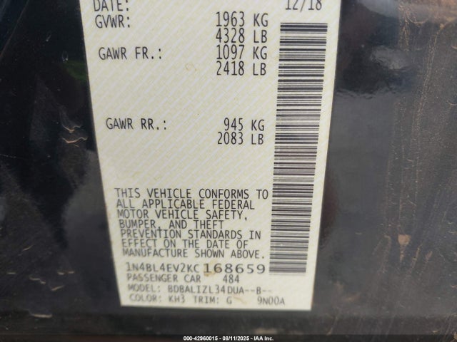 Nissan Altima 2019 1N4BL4EV2KC168659 Image 9