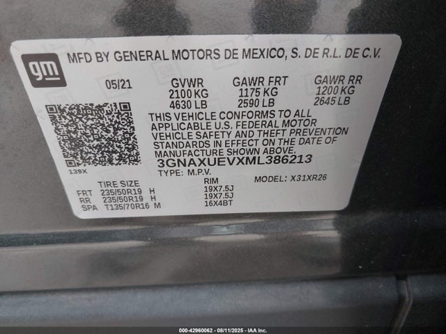 Chevrolet lyx 2021 3GNAXUEVXML386213 Image 9