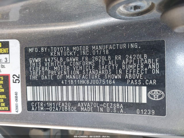 4T1B11HK8JU075164 Toyota a25a-fks