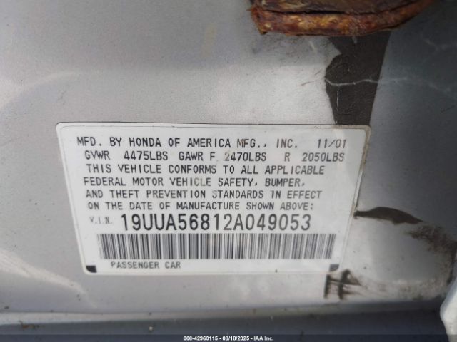 2002 ACURA TL 19UUA56812A049053 Photo 8