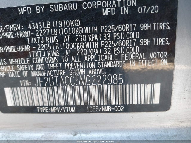 Subaru na 2021 JF2GTACC5MG222985 Image 9