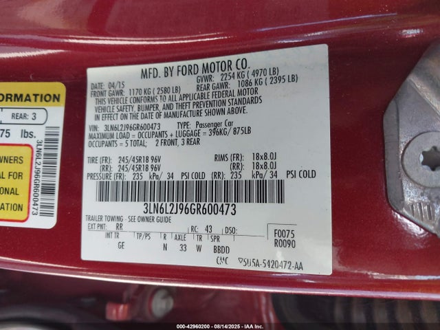 3LN6L2J96GR600473 Lincoln MKZ