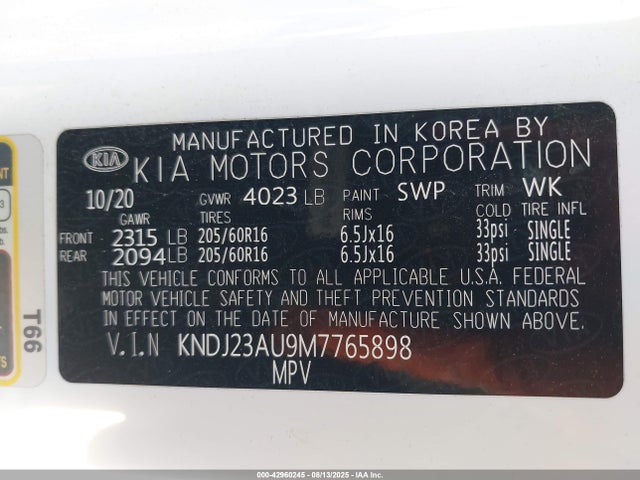 KNDJ23AU9M7765898 KIA mpi nu