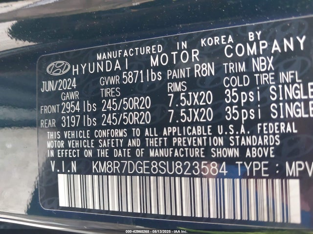 KM8R7DGE8SU823584 Hyundai gdi lambda ii