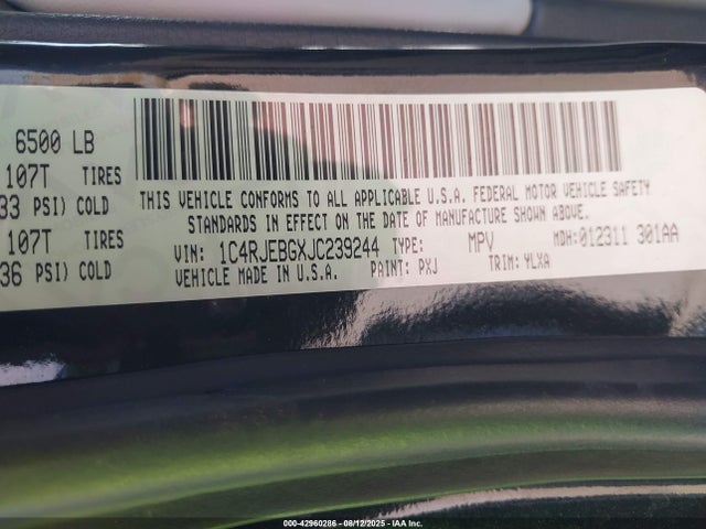 1C4RJEBGXJC239244 Jeep Grand Cherokee