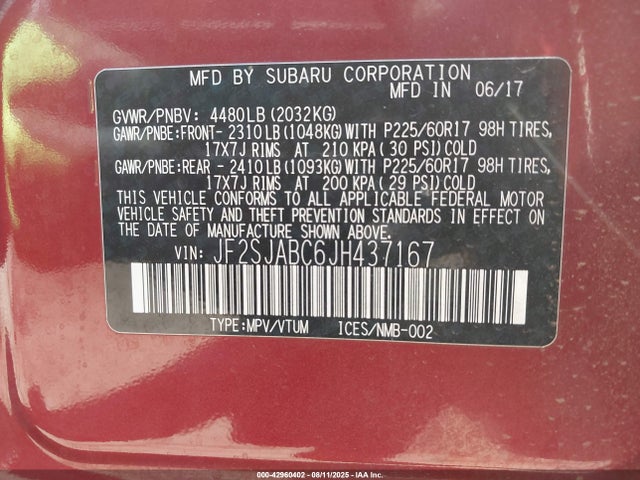 JF2SJABC6JH437167 Subaru naturally aspirated u5