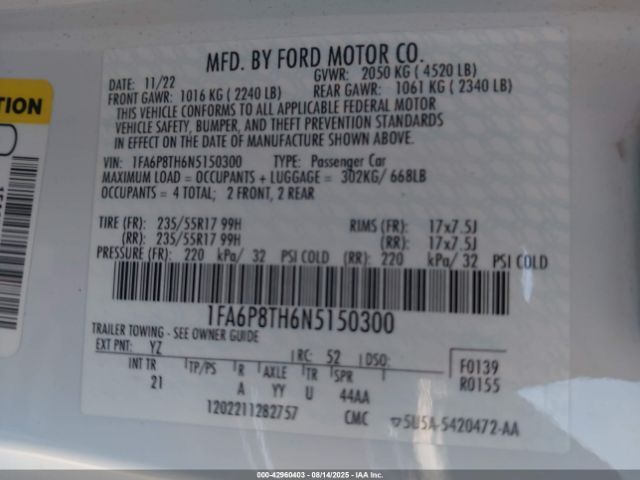 2022 FORD MUSTANG 1FA6P8TH6N5150300 Photo 8