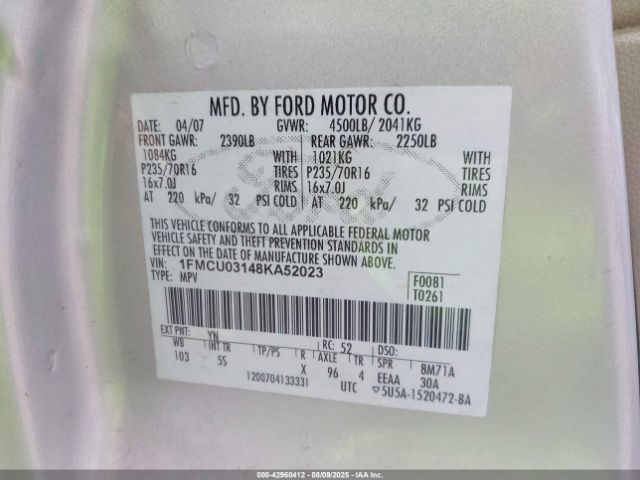 2008 FORD ESCAPE 1FMCU03148KA52023 Photo 8