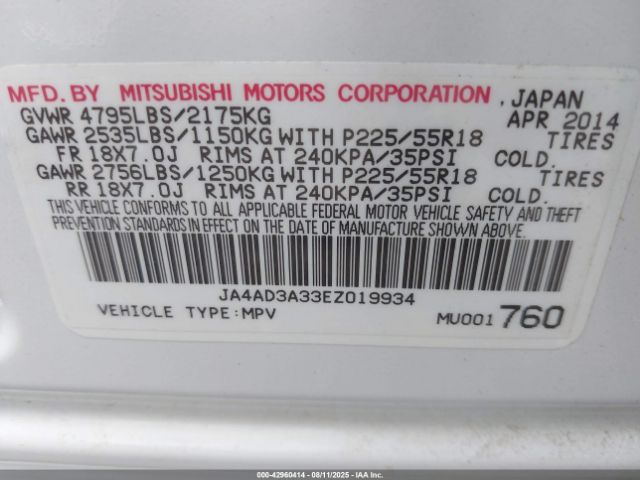 2014 MITSUBISHI OUTLANDER JA4AD3A33EZ019934 Photo 8