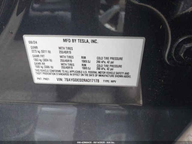 2024 TESLA MODEL Y 7SAYGDED2RA317178 Photo 8